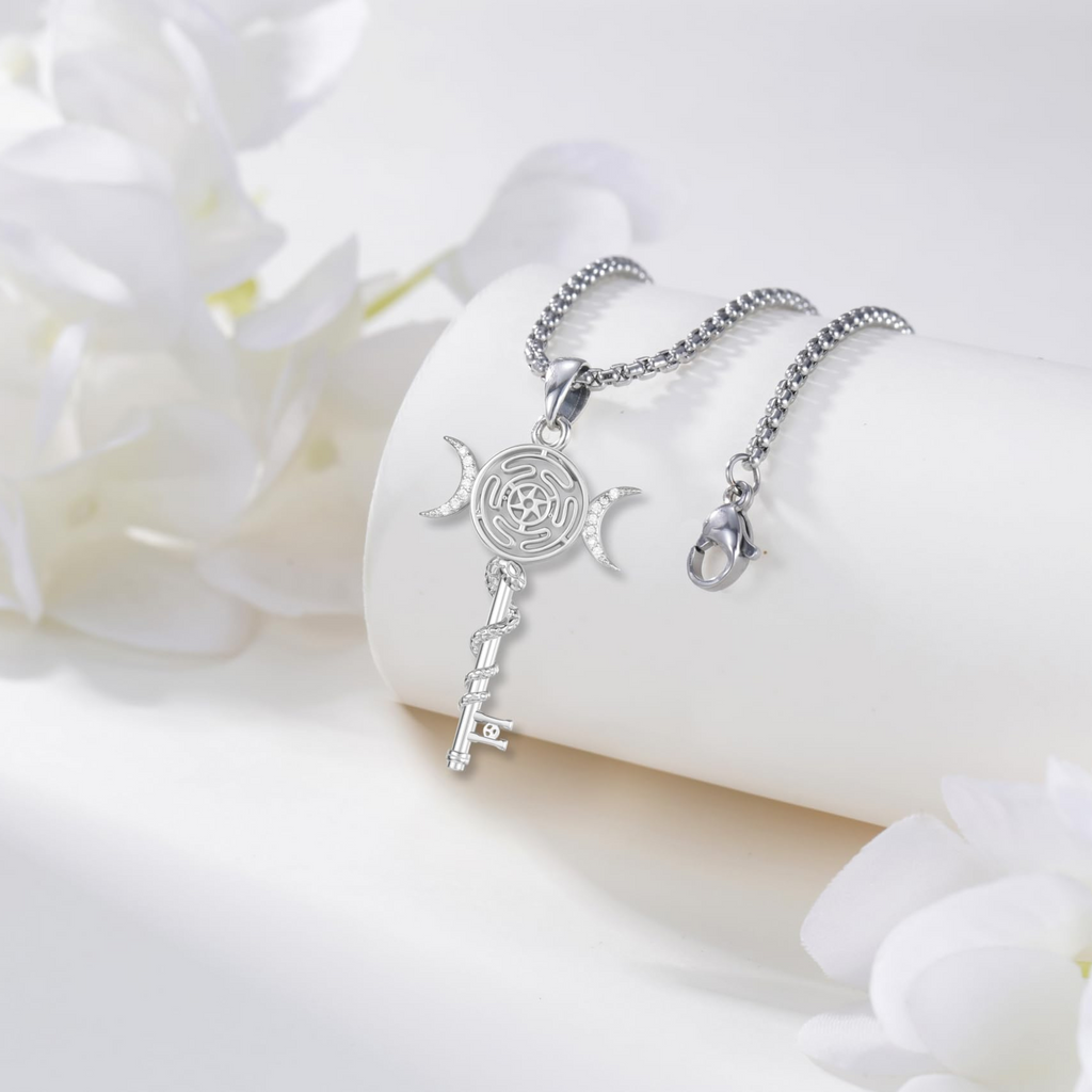 Hecate's Key Solid 925 Sterling Silver Moonstone Necklace