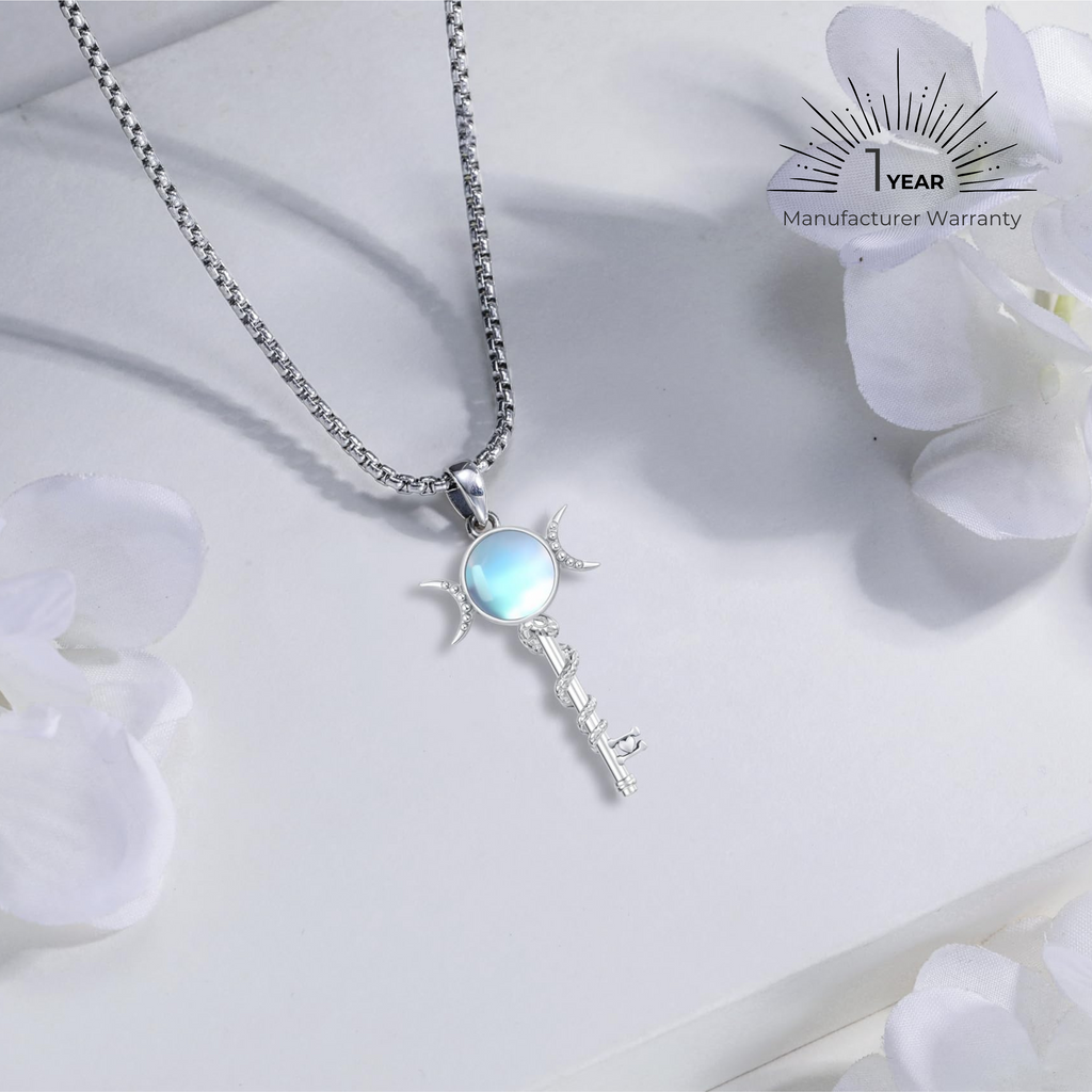 Hecate's Key Solid 925 Sterling Silver Moonstone Necklace